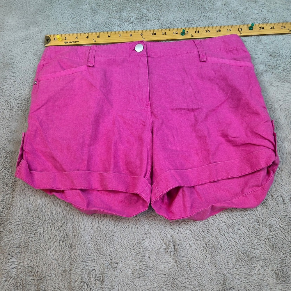 Willi Smith Linen Shorts Womens Sz 10 Cuffed Button Tab Pockets Hot Pink Fuchsia